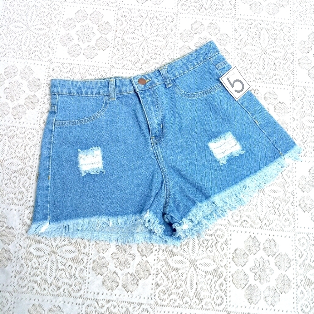 High Waisted Distressed Blue Jean Shorts L…